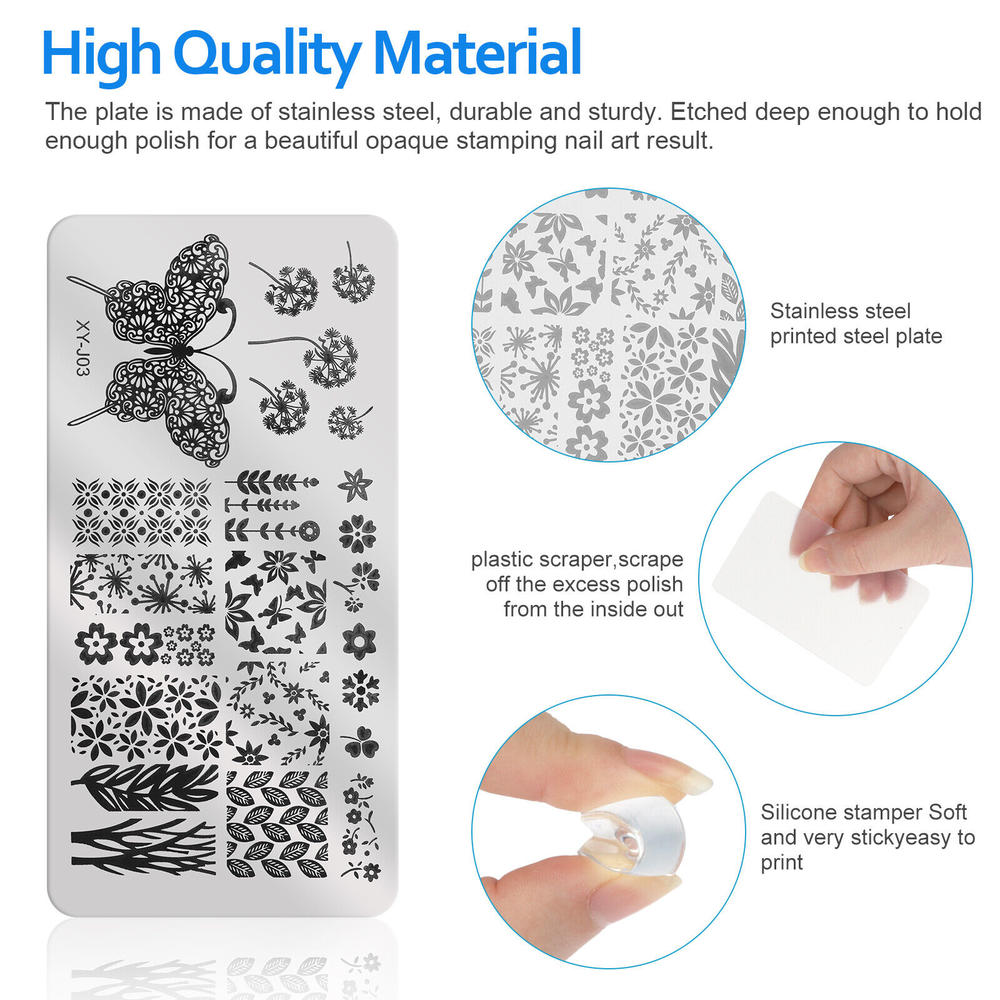Great Choice Products 7Pcs Silicone Nail Art Template Stamping Plate Clear Stamper Scraper Kit Diy Set