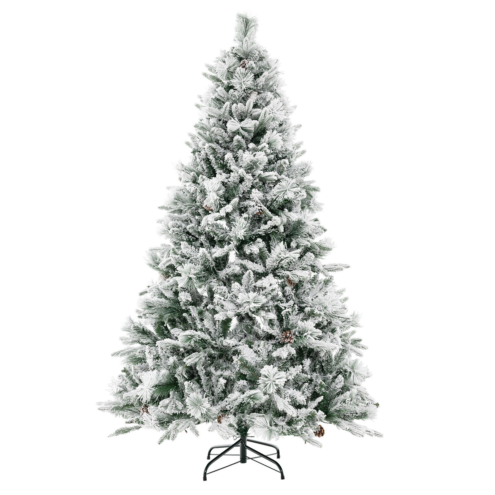Great Choice Products 6 Ft Pre-Lit Snow Flocked Christmas Tree Hinged Xmas Tree W/ 240 Lights 8 Modes