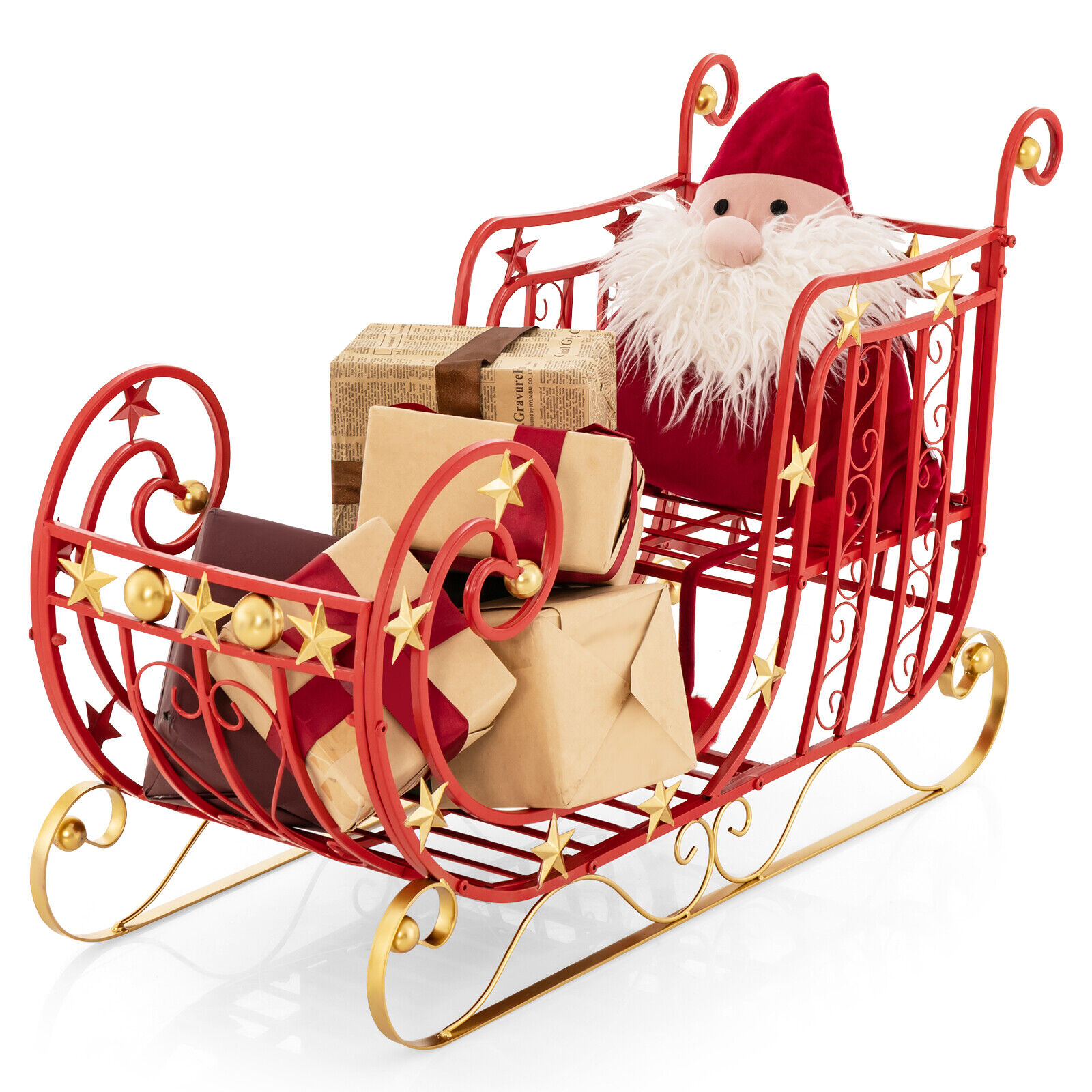 Great Choice Products Red Santa Sleigh W/ Large Cargo Area For Gifts Metal Christmas Holiday Decor