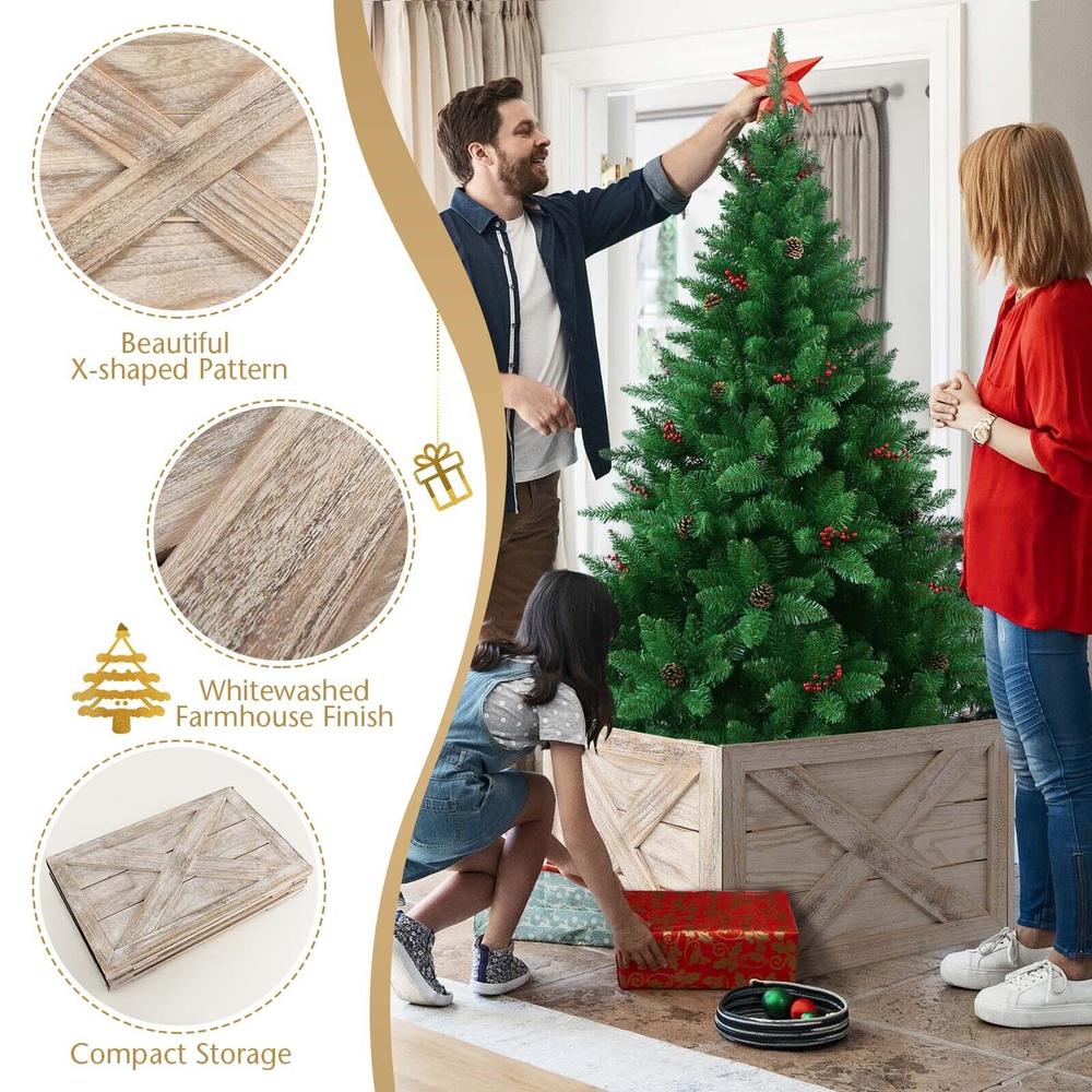 Great Choice Products Wooden Tree Box Stand Armhouse Christmas Tree Skirt Cover 30.5 × 22.5 In Brown