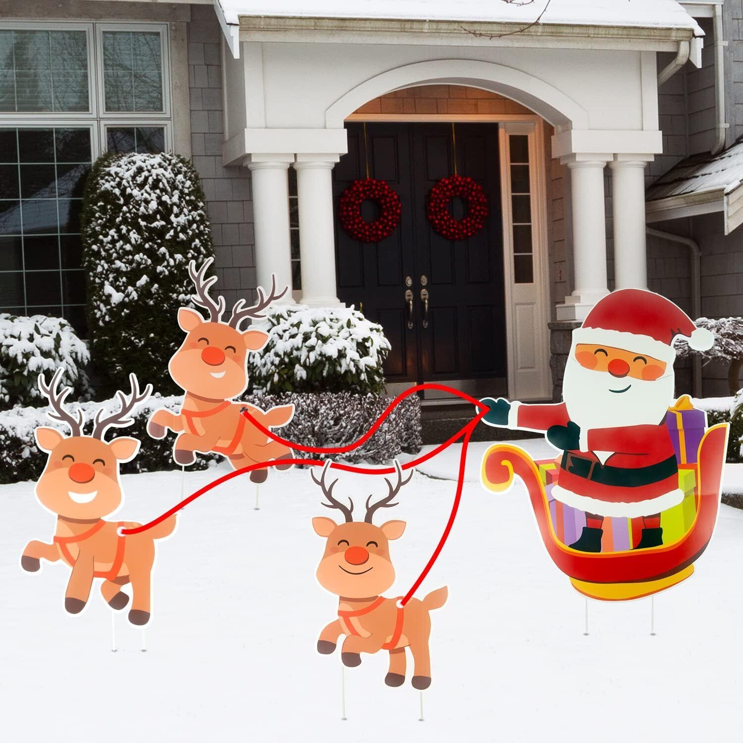 Great Choice Products 4Pcs Christmas Decorations Outdoor Yard Stakes Reindeer Lawn Sign Xmas Ornament