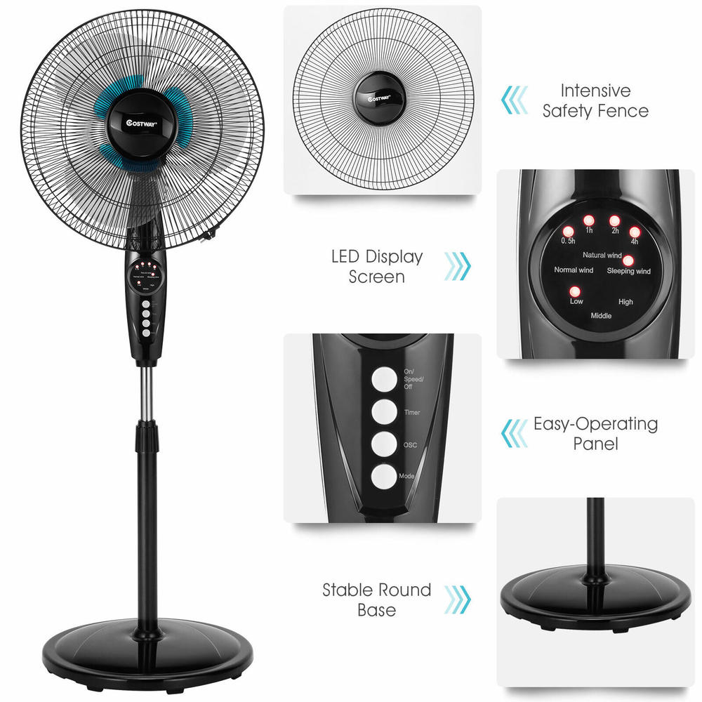 Great Choice Products 16" Oscillating Pedestal Fan Dual Blades W/ Remote Control Adjustable