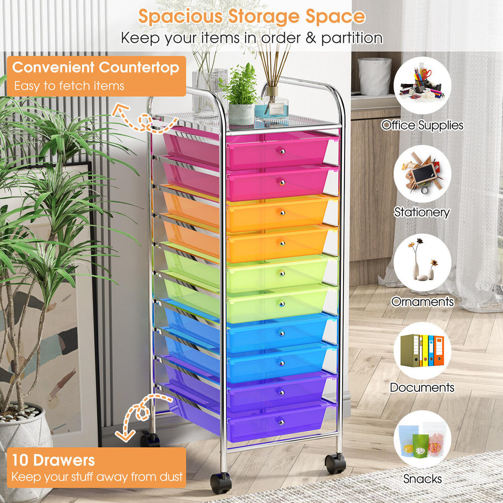 Great Choice Products Rainbow 10 Drawer Rolling Storage Cart Scrapbook Home Office School Organizer