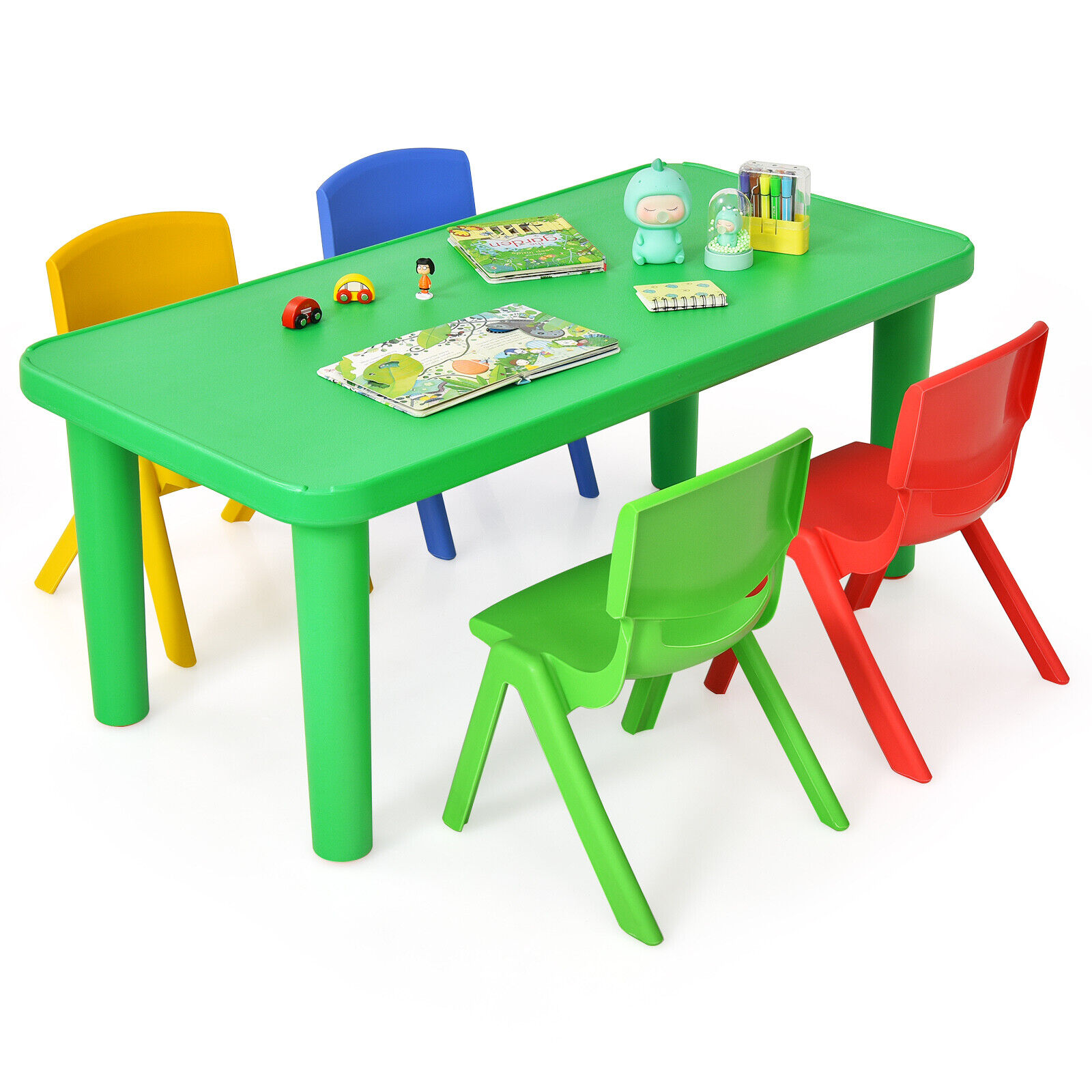 Great Choice Products New Kids Plastic Table And 4 Chairs Set Colorful Play School Home Fun Furniture