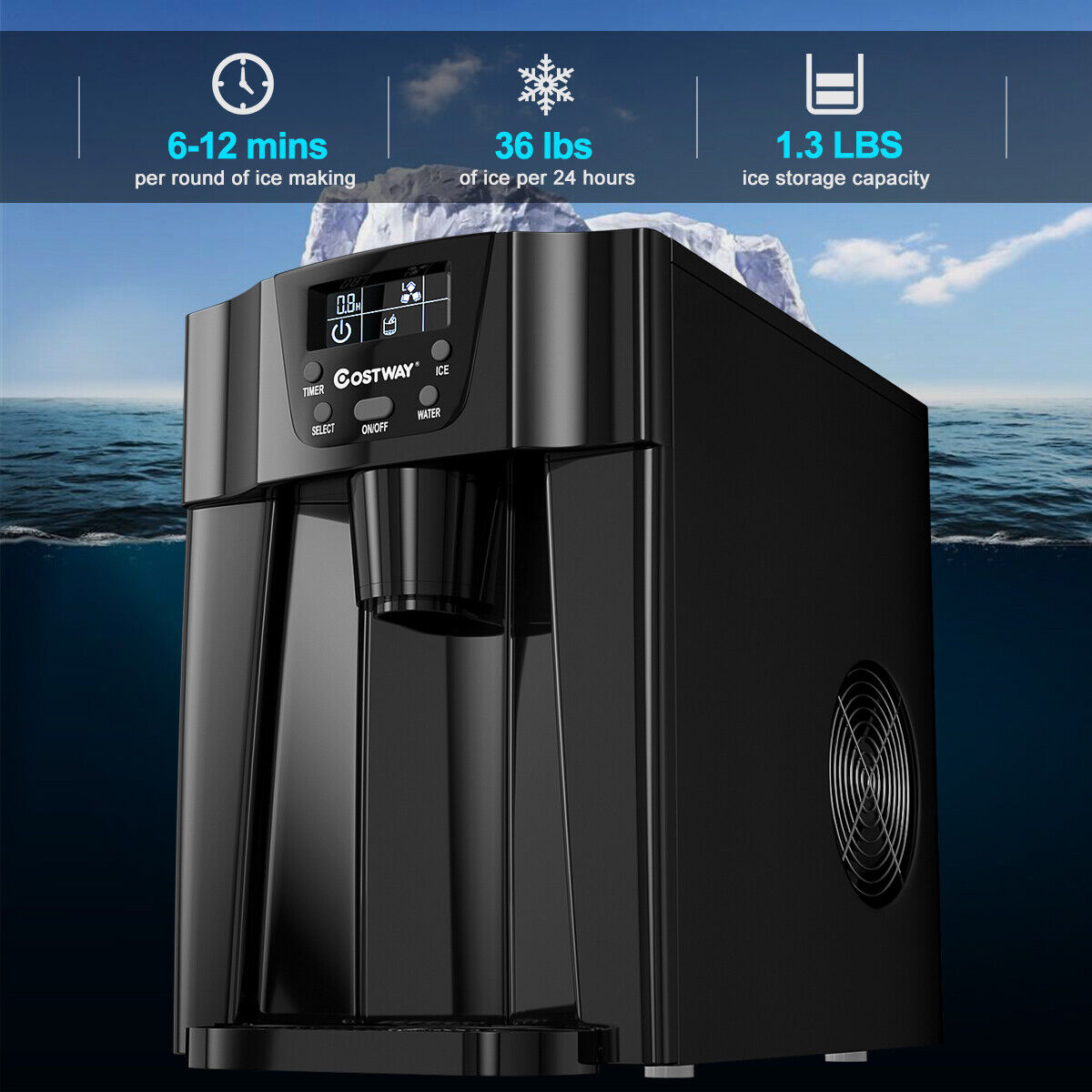 Great Choice Products 2 In 1 Ice Maker Water Dispenser Countertop 36Lbs/24H Lcd Display Black