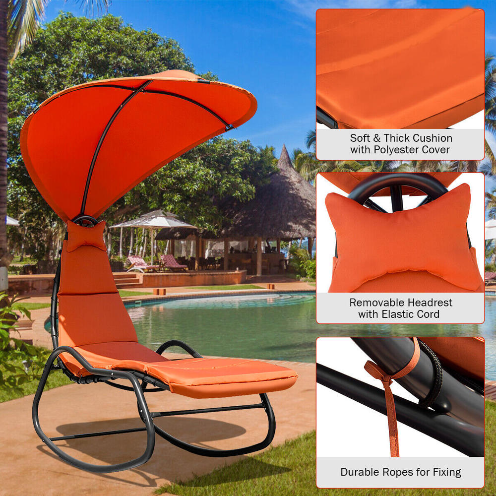 Great Choice Products Patio Hanging Chaise Lounge Chair Swing Hammock Canopy Outdoor Orange