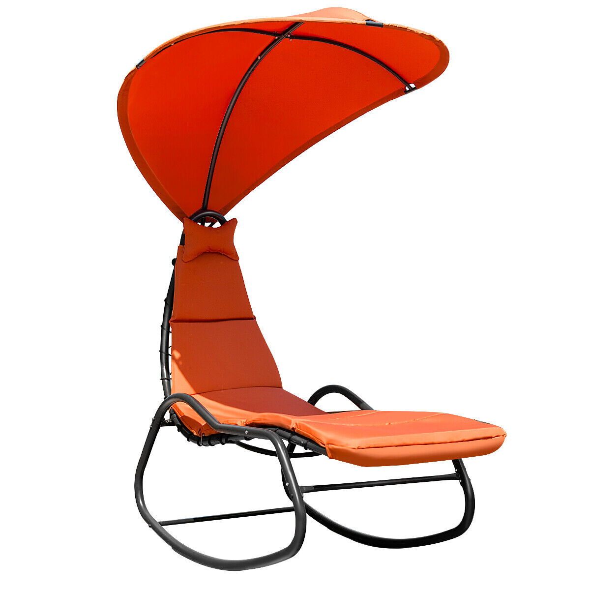 Great Choice Products Patio Hanging Chaise Lounge Chair Swing Hammock Canopy Outdoor Orange