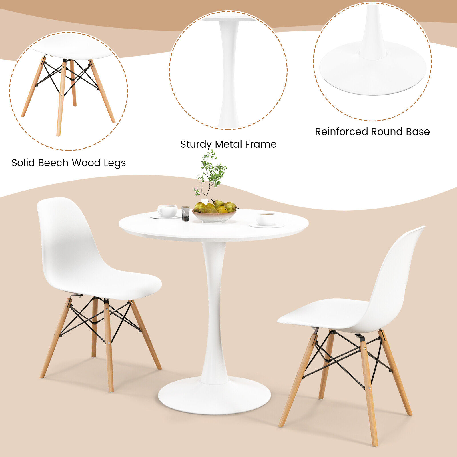 Great Choice Products Modern 5 Pcs Dining Set Round Dining Table 4 Chairs For Small Space Kitchen
