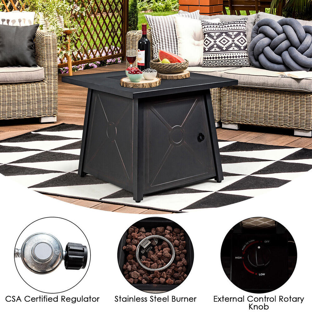 Great Choice Products 9Pcs Patio Rattan Furniture Set Space Saving 30" Fire Pit Table Black Cover