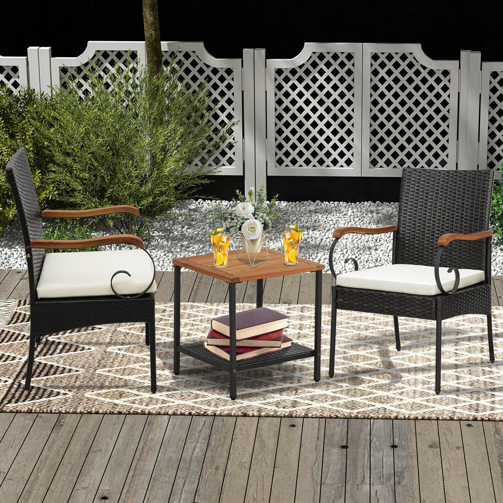 Great Choice Products 2Pcs Patio Pe Wicker Chairs Acacia Wood Armrests W/Soft Zippered Cushion Garden