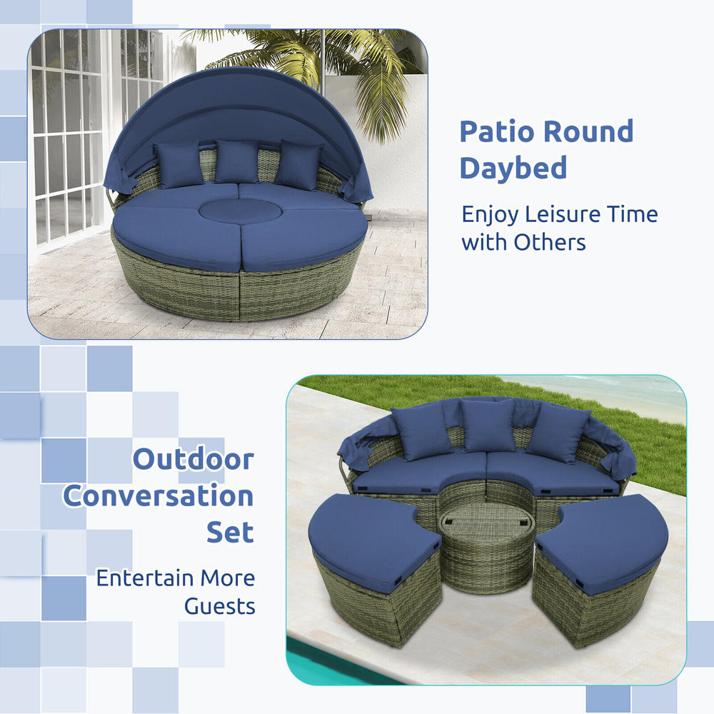 Great Choice Products Patio Rattan Daybed Outdoor Sectional Seating W/ Side Table & Retractable Canopy