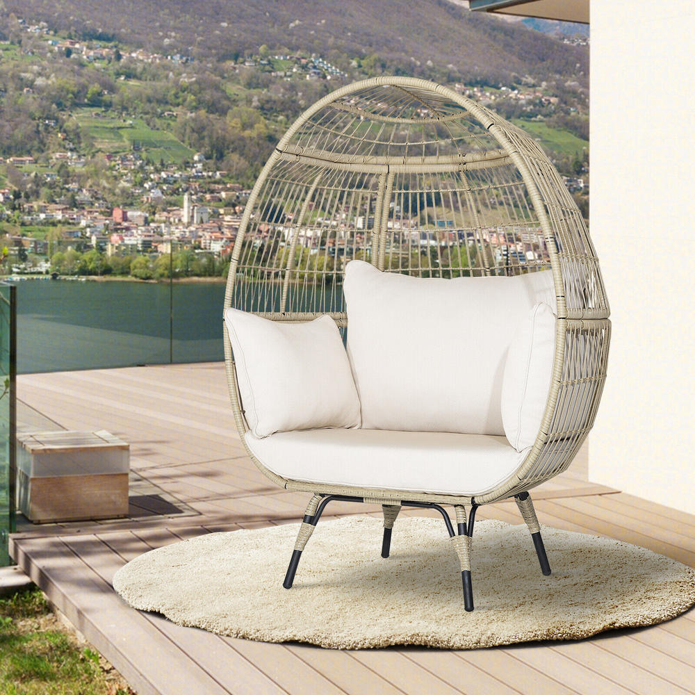 Great Choice Products Patio Oversized Rattan Egg Chair Lounge Basket W/ 4 Cushions For Indoor Outdoor