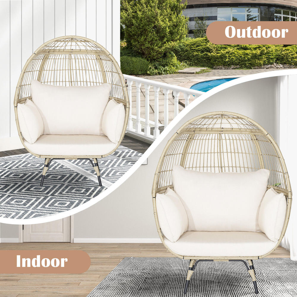 Great Choice Products Patio Oversized Rattan Egg Chair Lounge Basket W/ 4 Cushions For Indoor Outdoor