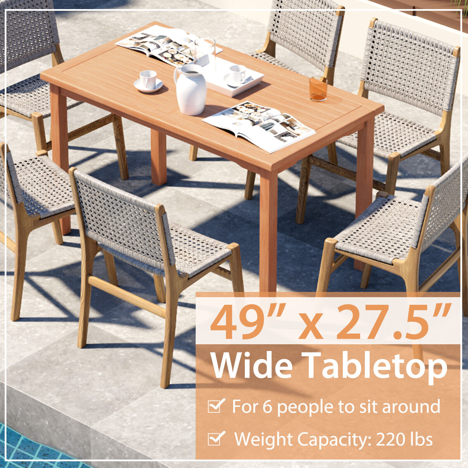 Great Choice Products Patio Rectangle Dining Table Teak Wood Spacious Slatted Tabletop Outdoor Up To 6