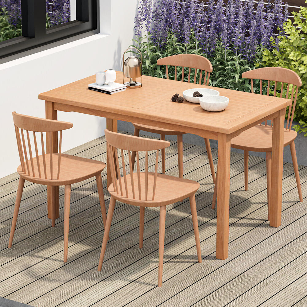 Great Choice Products Patio Rectangle Dining Table Teak Wood Spacious Slatted Tabletop Outdoor Up To 6