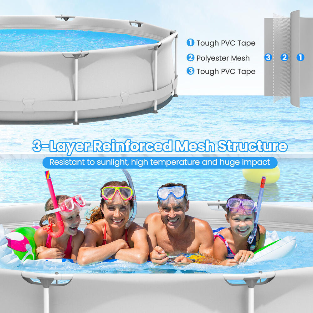 Great Choice Products Patio Frame Pool Round Above Ground Swimming Pool W/ Pool Cover Iron Frame Grey