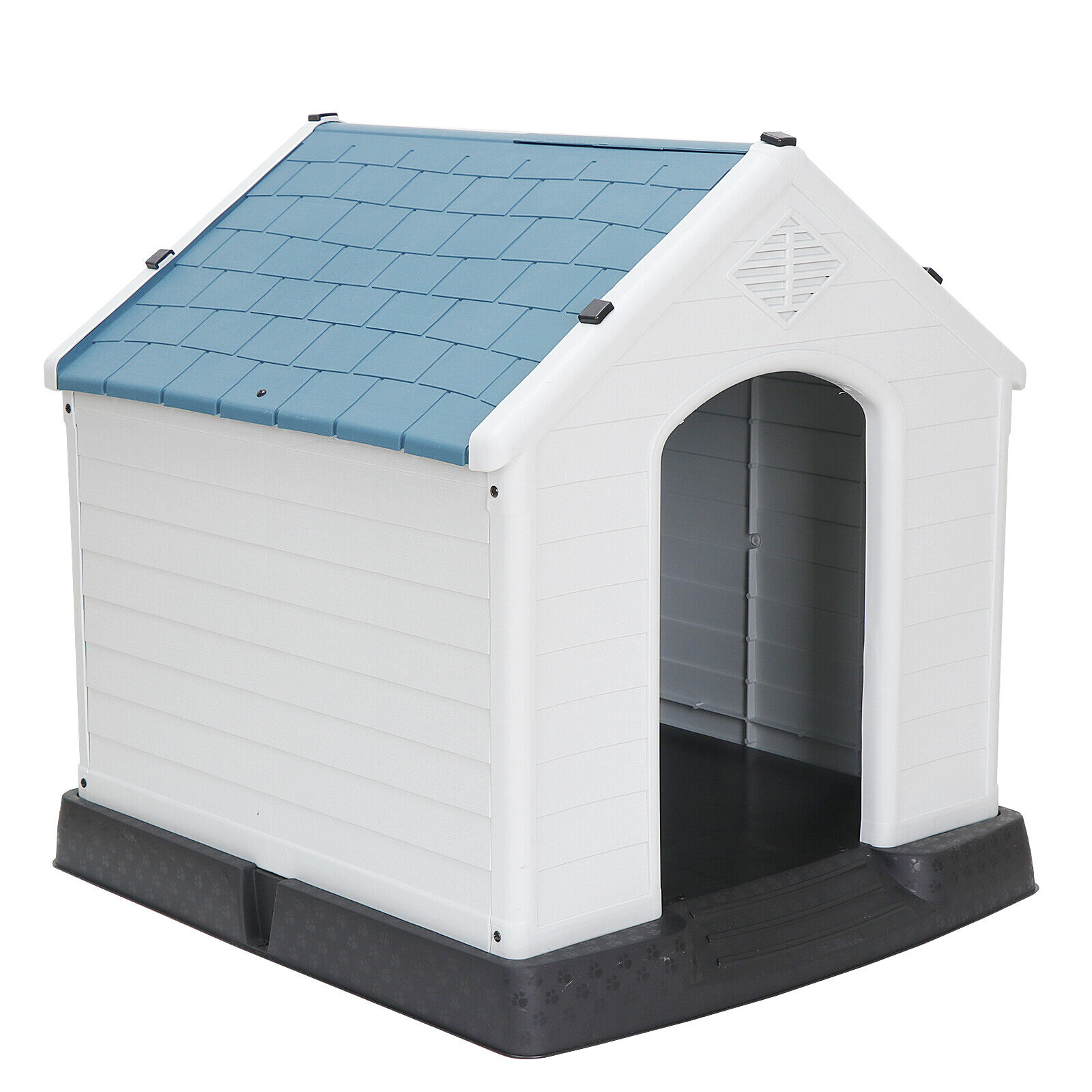 Great Choice Products Indoor Outdoor Dog Pet House Solid Plastic Frame With Slanted Roof, Blue White