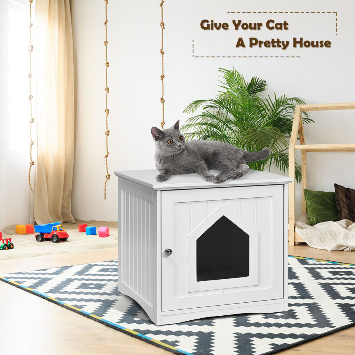 Great Choice Products Multi-Function Pet Cat House Weatherproof W/Hole Outdoor Indoor Decoration White