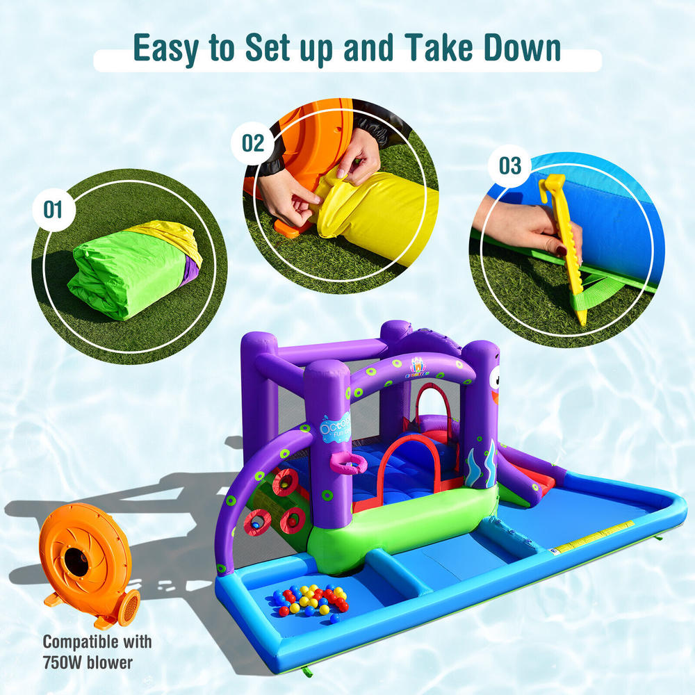 Great Choice Products Kids Bounce House Inflatable Water Slide Castle W/ Octopus Style & 750W Blower