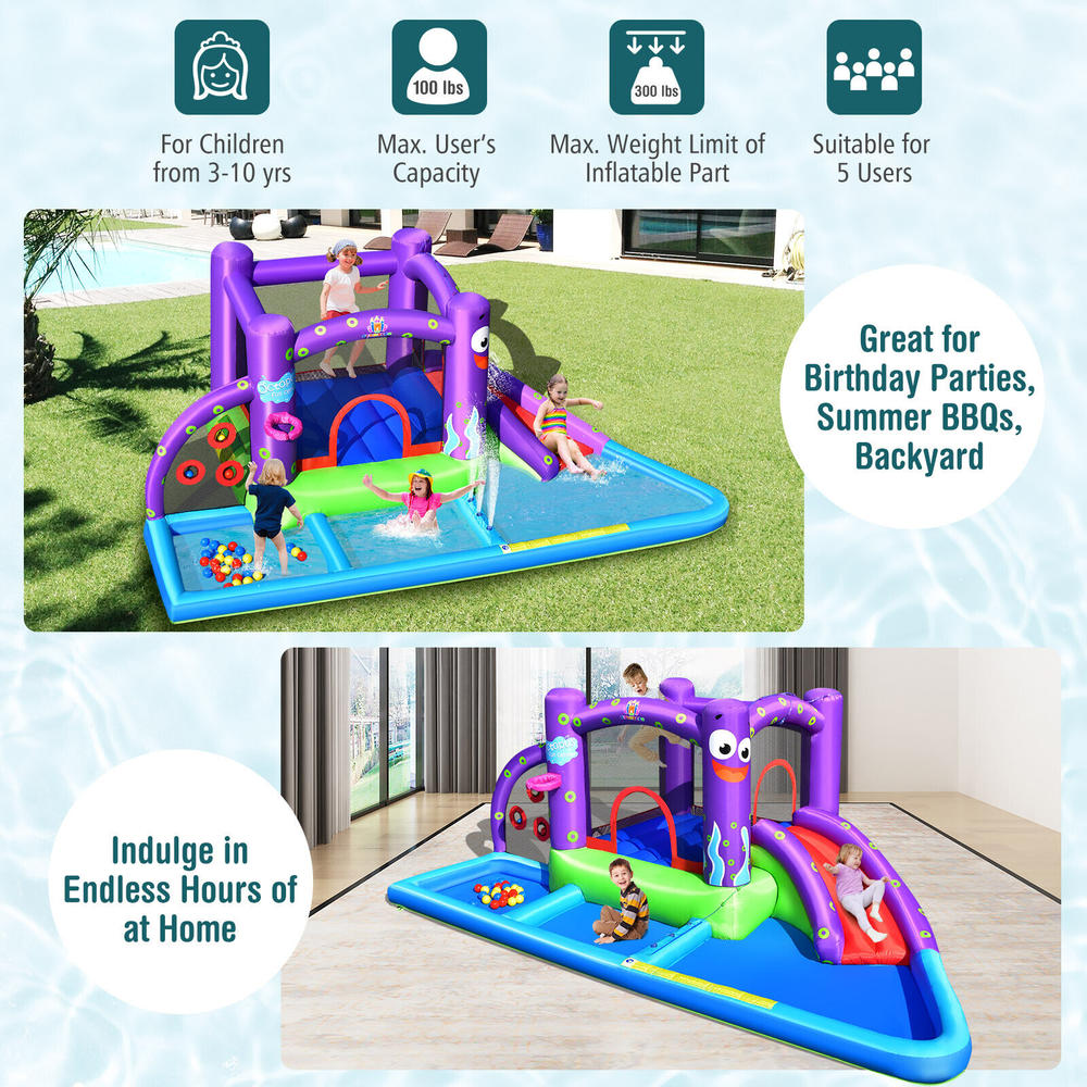 Great Choice Products Kids Bounce House Inflatable Water Slide Castle W/ Octopus Style & 750W Blower