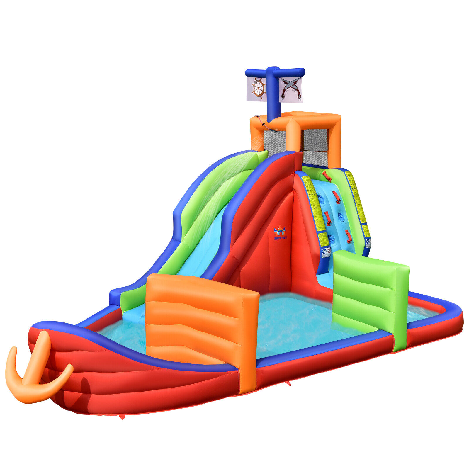 Great Choice Products 6-In-1 Kid Inflatable Castle Pirate Ship Waterslide W/ Water Guns & 735W Blower