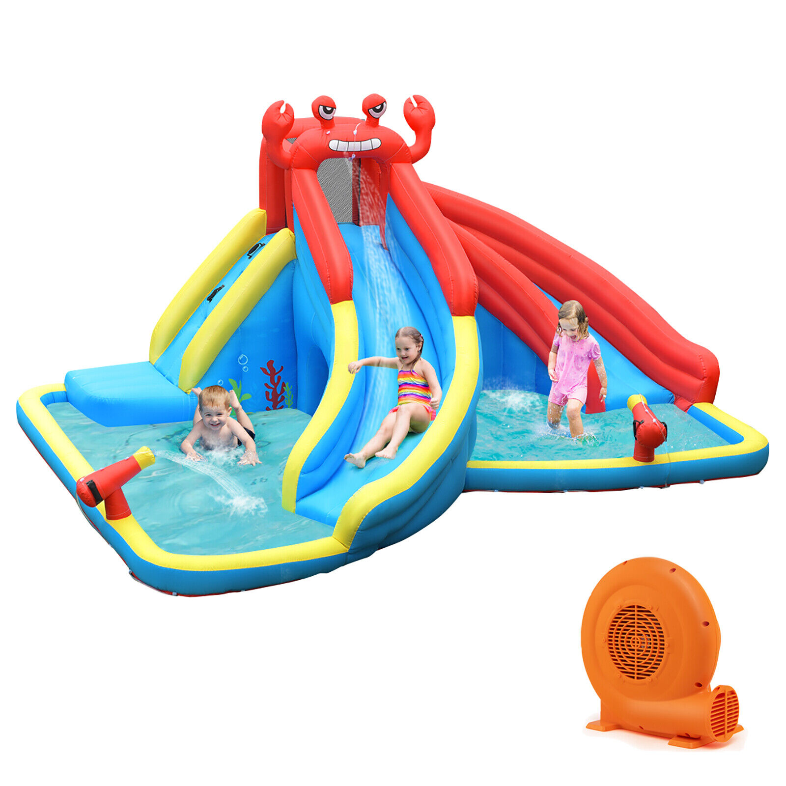 Great Choice Products Inflatable Water Slide Crab Dual Slide Bounce House Splash Pool With 750W Blower