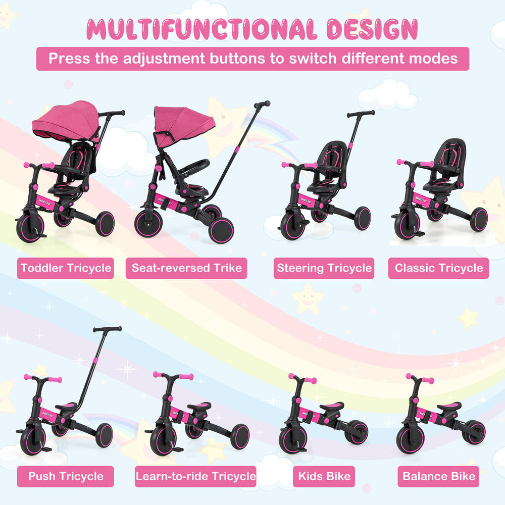 Great Choice Products Tricycle For Toddlers 8-In-1 Folding Trike For 12-72 Months Old Toddlers Pink