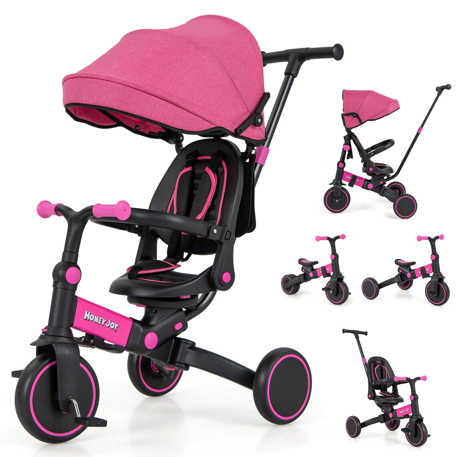 Great Choice Products Tricycle For Toddlers 8-In-1 Folding Trike For 12-72 Months Old Toddlers Pink