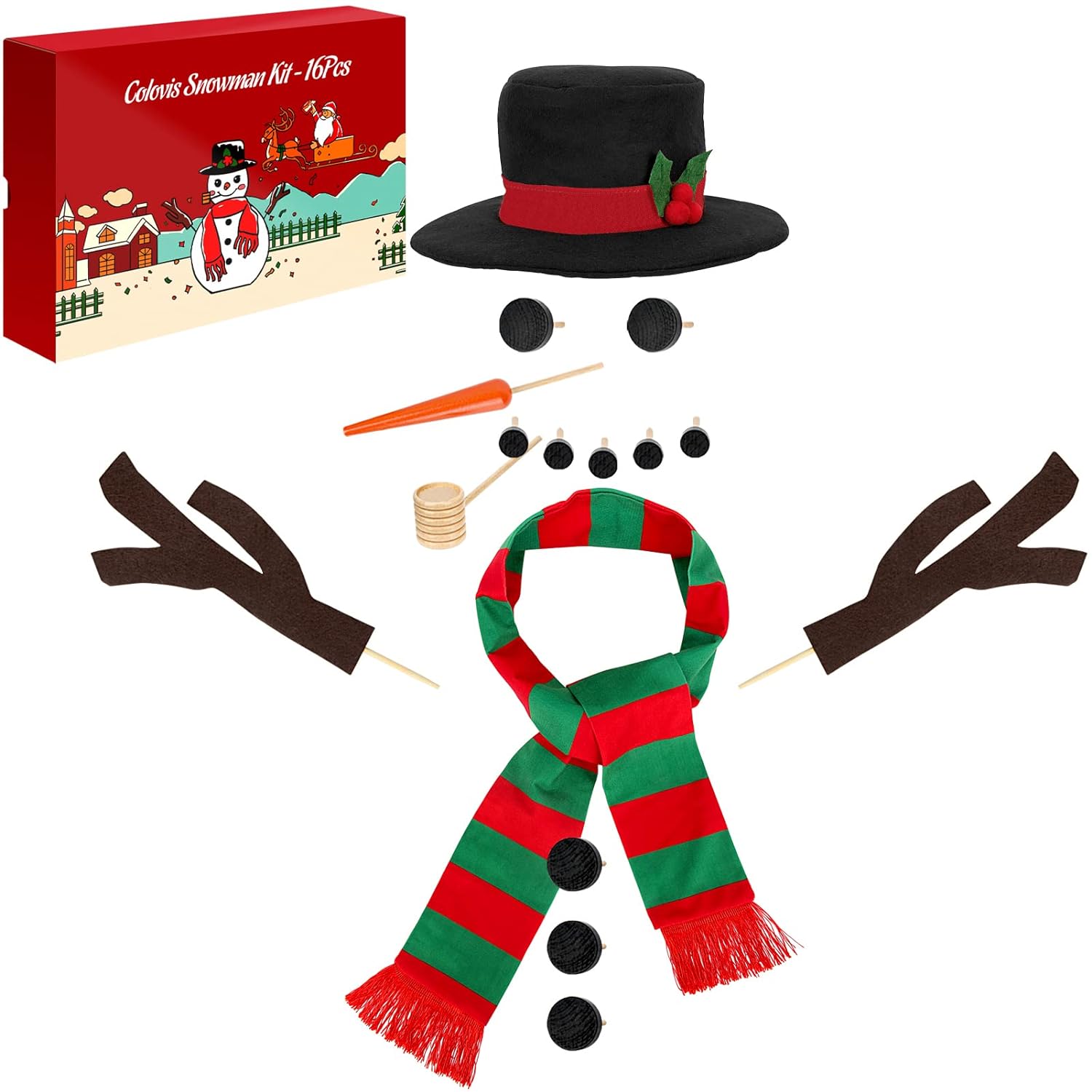 Great Choice Products 16Pcs Snowman Kit, Build A Snowman Kit, Christmas  Snowman Decorating Making Kit Winter Outdoor Fun Toys For Kids (Red