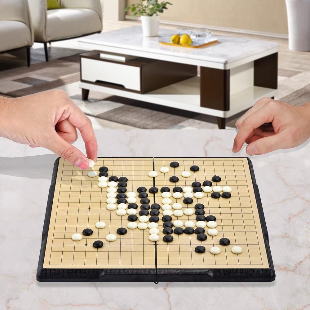 Great Choice Products 19X19 Go Board Game Set With Large Folding Travel Board (11.3-Inch) And Magnetic Plastic Stones Strategy Weiqi Games