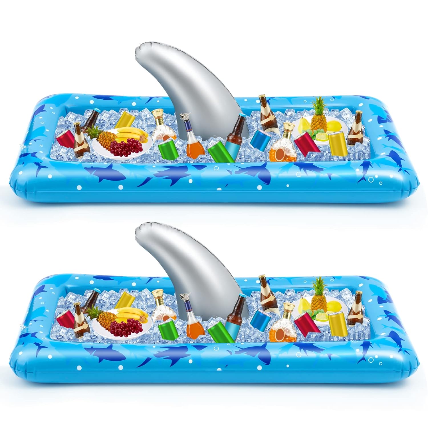 Great Choice Products 2 Pieces Shark Party Buffet Cooler Inflatable Serving Bar Inflatable Cooler Cold Food Buffet Server Serving Tray Food Dr…
