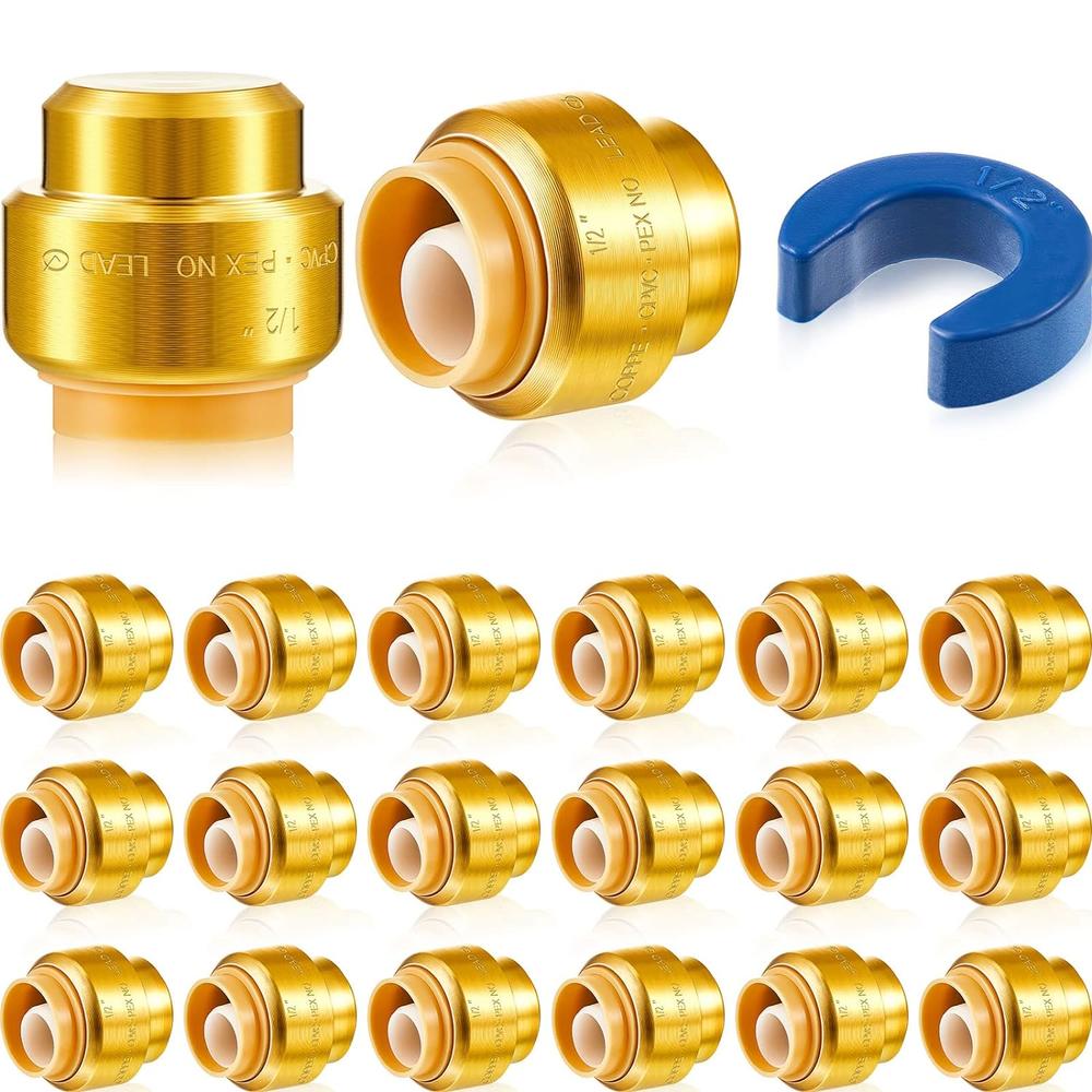 Great Choice Products 20 Pcs Pex Fittings 1/2 Inch Push To Connect Plumbing Fittings Brass Push Cap Pushfit End Cap Pushfit Fittings For Coppe…