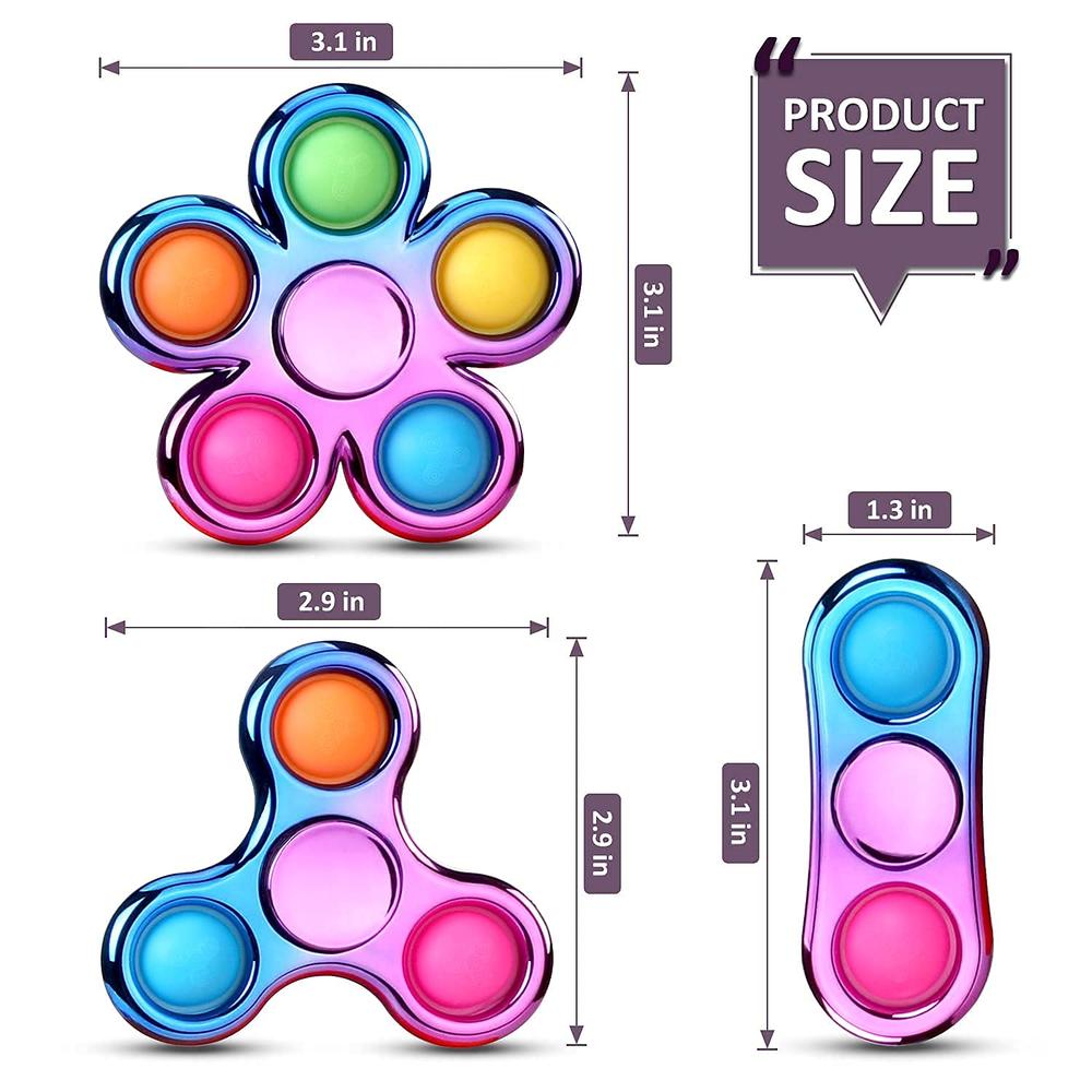 Great Choice Products 3 Pcs Pop Simple Fidget Spinner, Dazzled Color Push Bubble Fidget Spinners Toys, Pop Bubble Rainbow Fidget Spinners Toys…