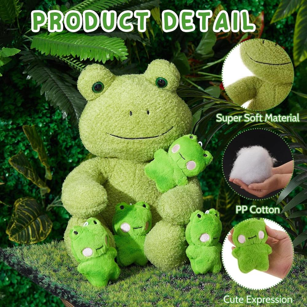 Great Choice Products 5 Pcs Frog Stuffed Animal Large Mommy Frog Plushie With 4 Small Baby Plush Frog Toy Plush Cute Frog Plush Doll Green Fro…