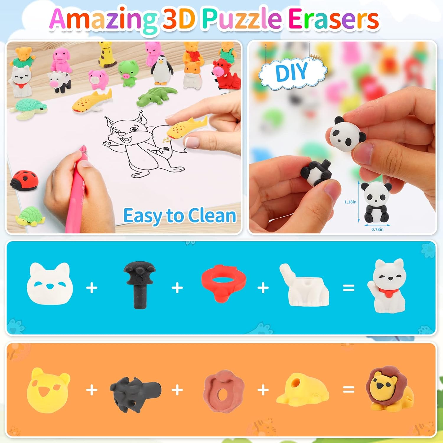 Great Choice Products 70Pcs Animal Erasers - Desk Pets, 3D Take Apart Pencil Erasers Classroom Rewards,Game Prizes,Treasure Box Party Favors F…