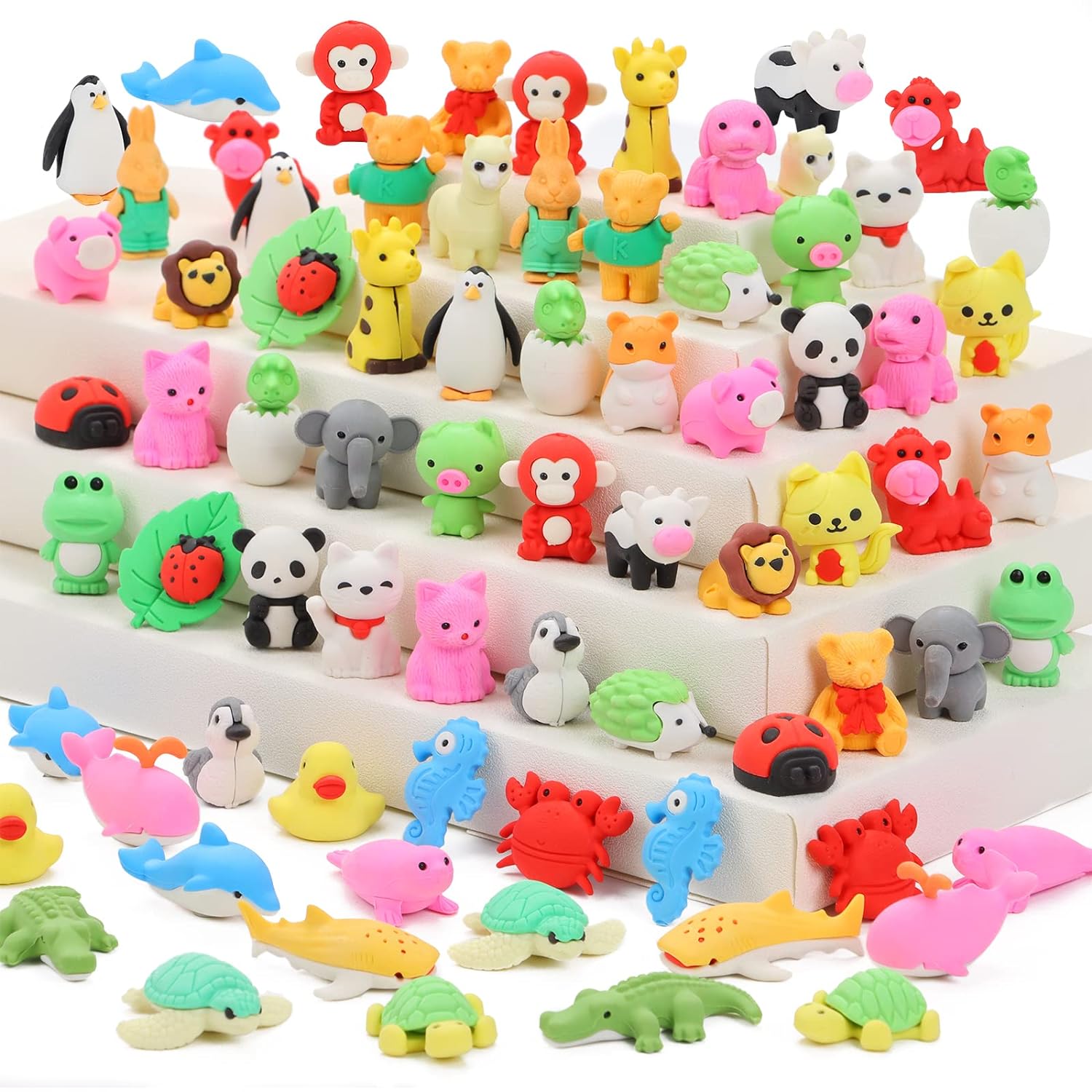 Great Choice Products 70Pcs Animal Erasers - Desk Pets, 3D Take Apart Pencil Erasers Classroom Rewards,Game Prizes,Treasure Box Party Favors F…