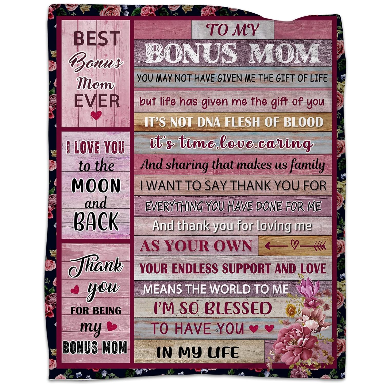Great Choice Products Bonus Mom Stepmom Gifts Blanket From Bonus Daughter Son, To My Bonus Mom Blankets For Birthday, Step Mom Gifts Soft Flan…