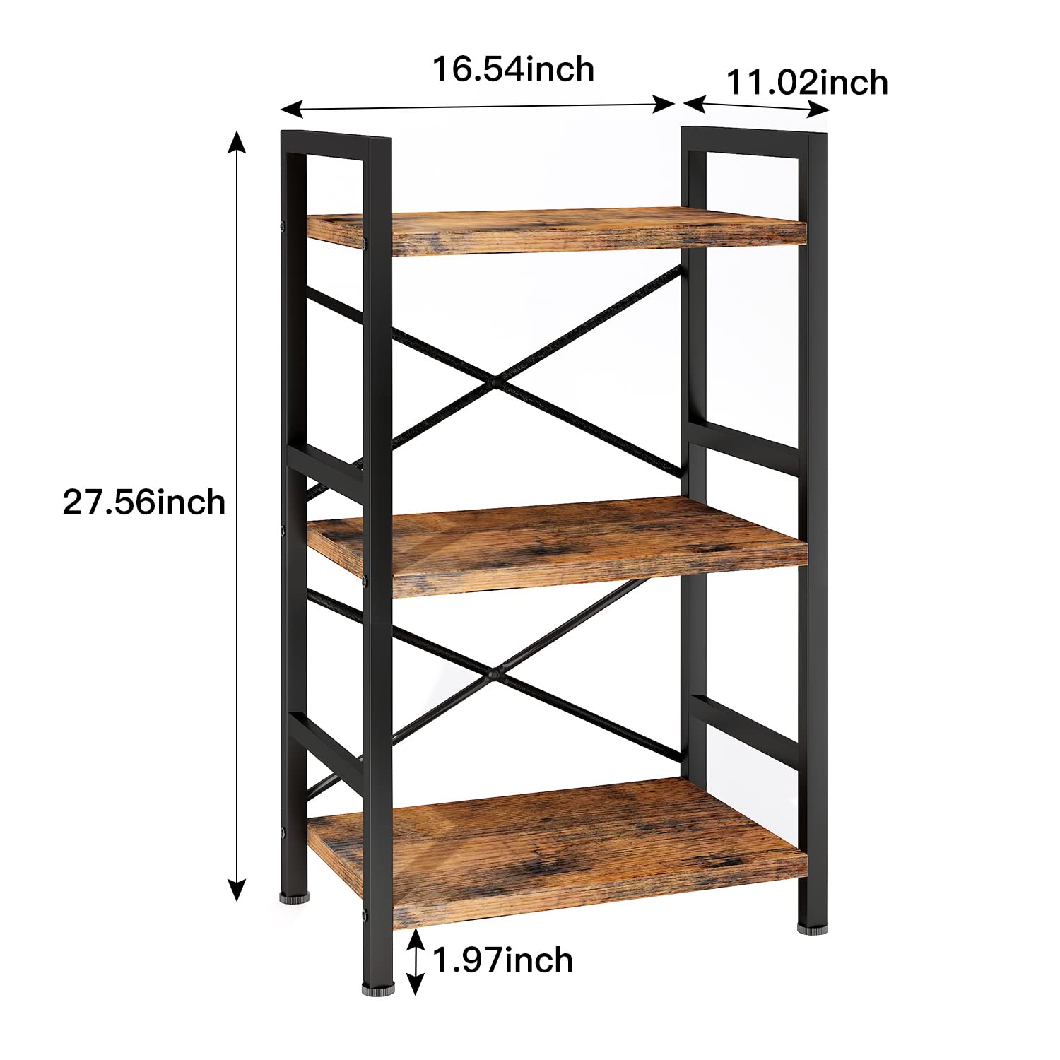 Great Choice Products Bookshelf, 3 Tier Industrial Bookcase, Metal Small Bookcase, Rustic Etagere Book Shelf Storage Organizer For Living Room…