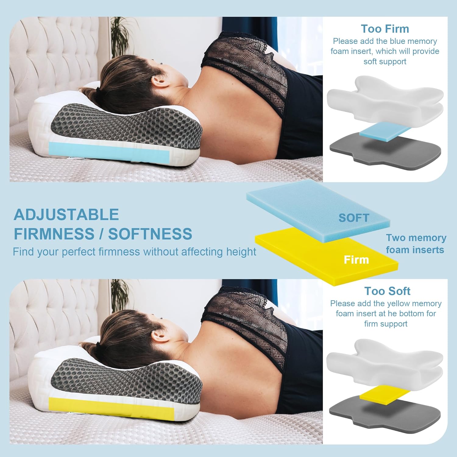 Great Choice Products Cervical Memory Foam Pillow For Neck Pain Relief, Cpap Pillow For Side Sleeper All Cpap Masks User, Ergonomic Adjustable