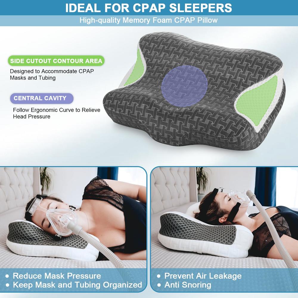 Great Choice Products Cervical Memory Foam Pillow For Neck Pain Relief, Cpap Pillow For Side Sleeper All Cpap Masks User, Ergonomic Adjustable