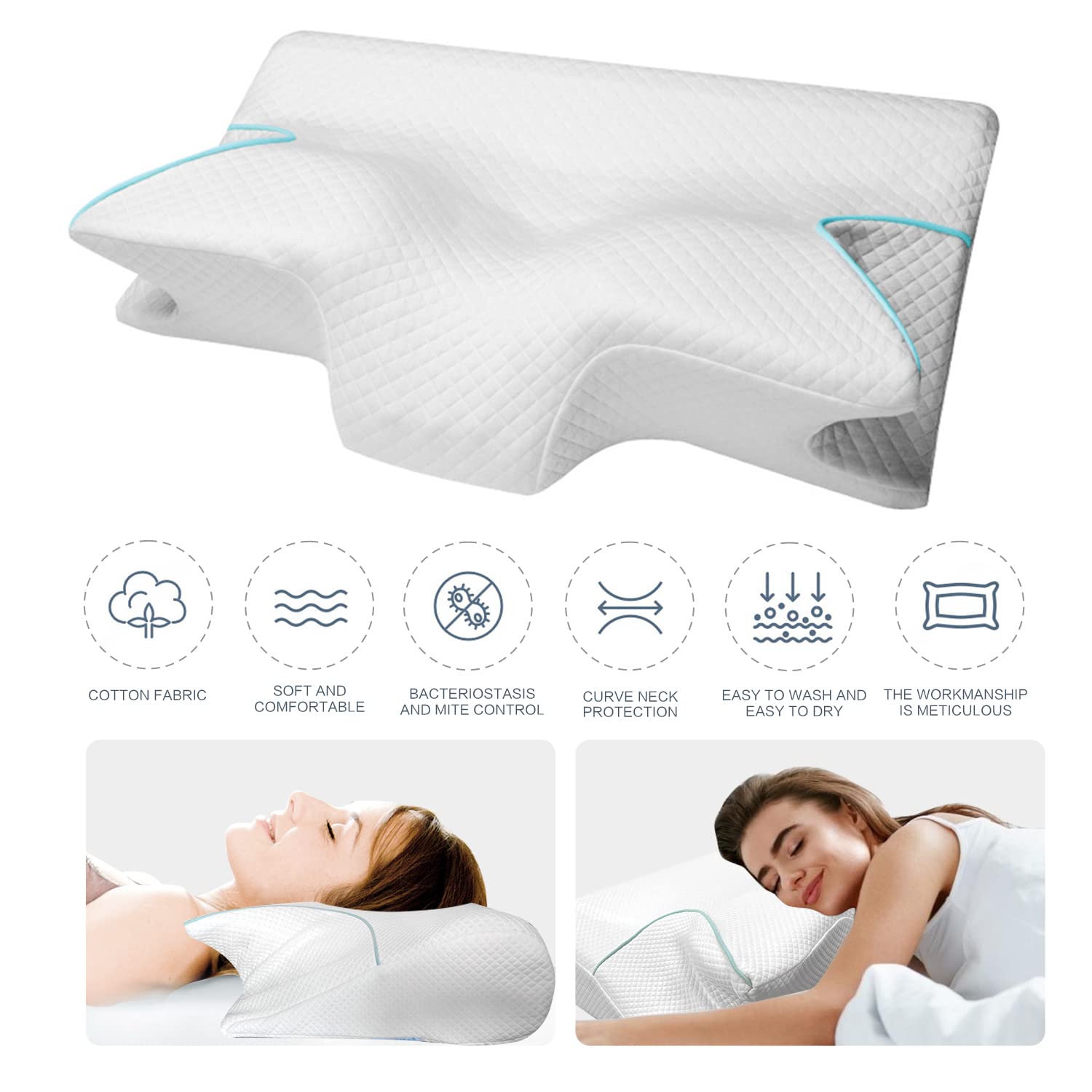 Great Choice Products Cervical-Shoulder Pain Pillow With Cooling Case, Hollow Design Odorless Memory Foam Orthopedic Bed Pillow For Sleeping, …