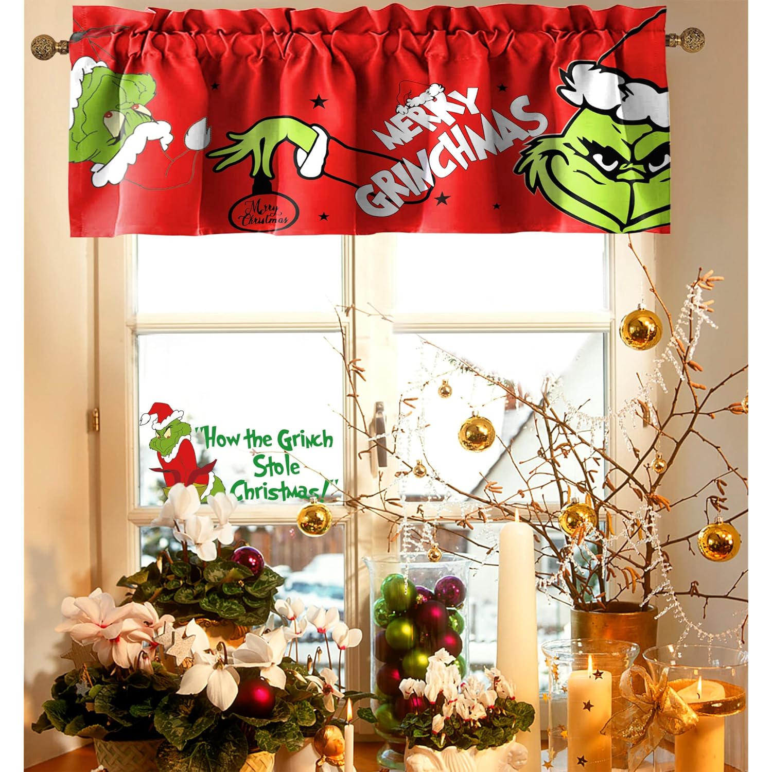 Great Choice Products Christmas Holiday Kitchen Curtain Valances Merry Christmas Winter Small Window Valances With Rod Pocket Xmas Farmhouse B…