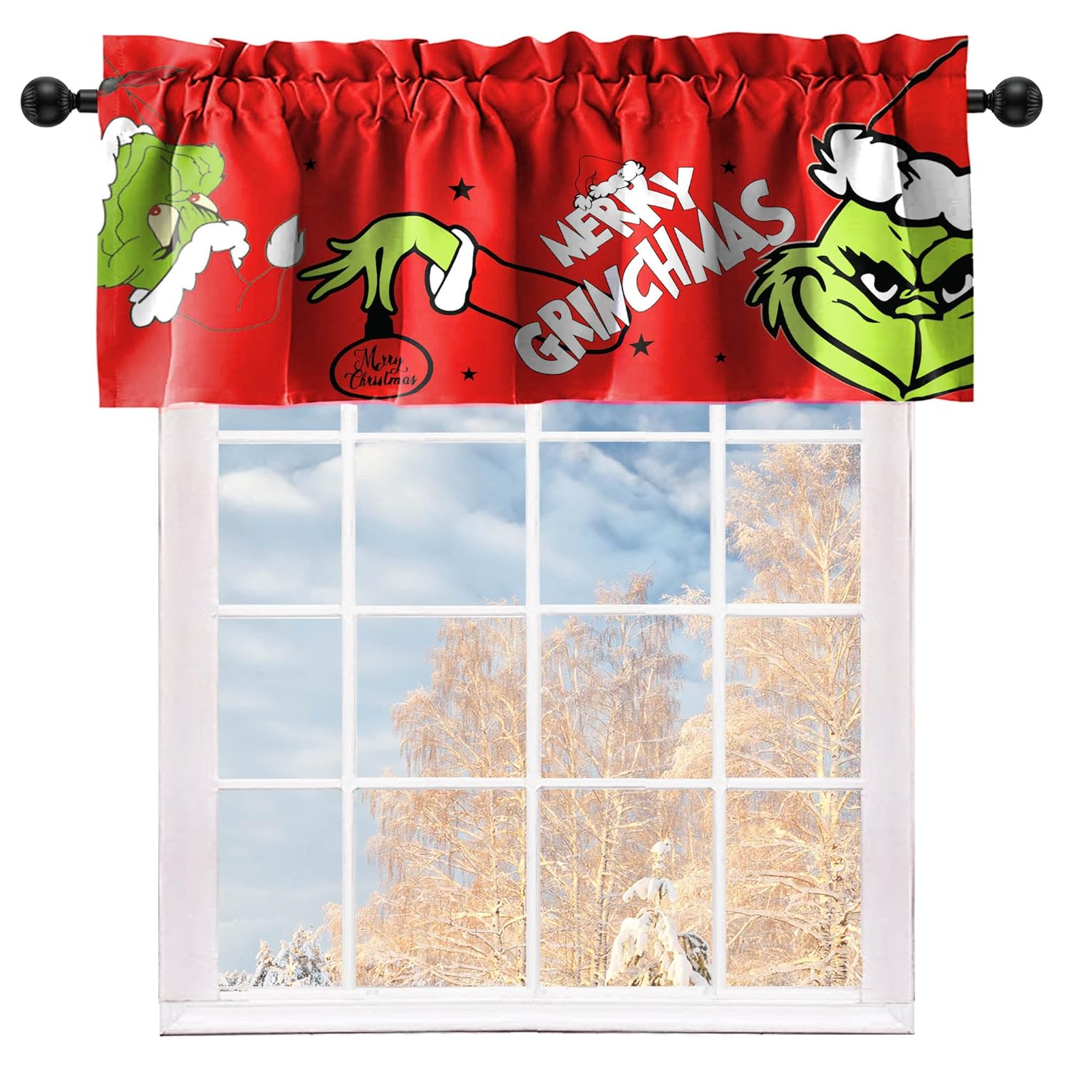 Great Choice Products Christmas Holiday Kitchen Curtain Valances Merry Christmas Winter Small Window Valances With Rod Pocket Xmas Farmhouse B…