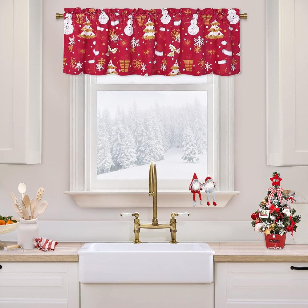 Great Choice Products Christmas Kitchen Velvet Valance Curtain For Home Decoration Snowman Cafe Curtains Rod Pocket Red Panels Winter Falling …
