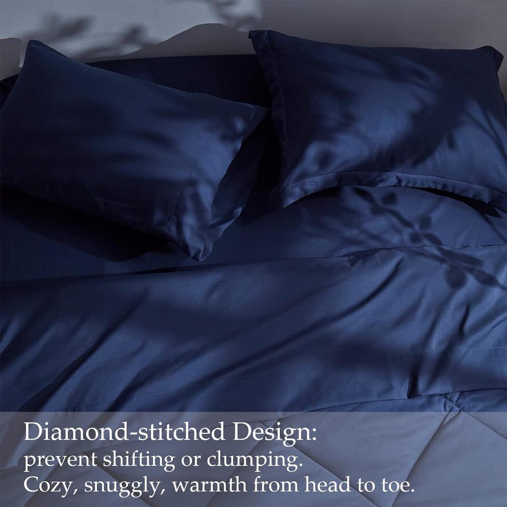 Great Choice Products Comforter Set All Season Down Alternative Comforter Set Microfiber Dobby Stripe Comforter Bedding Set (Navy Blue-1, Full…