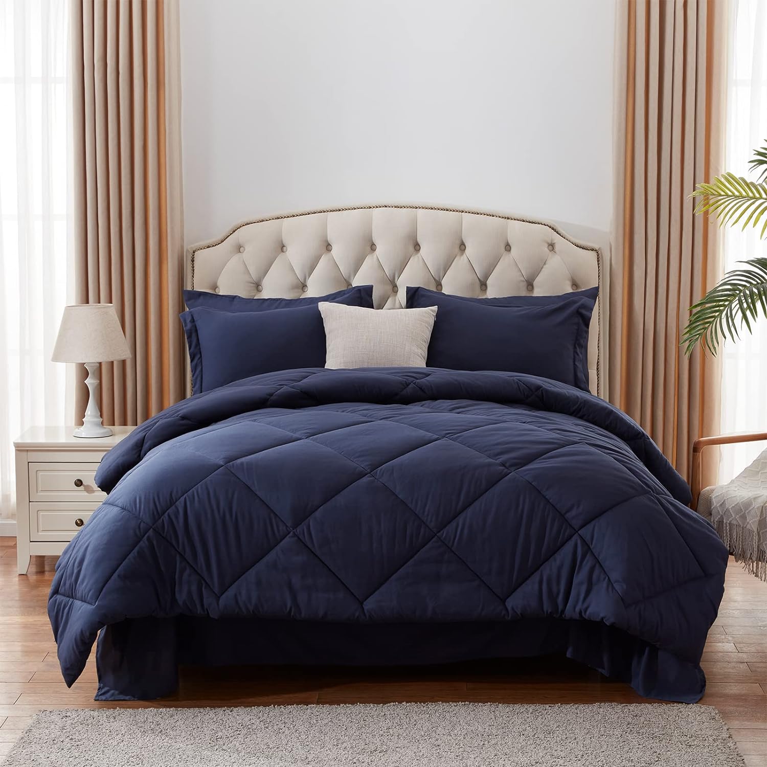 Great Choice Products Comforter Set All Season Down Alternative Comforter Set Microfiber Dobby Stripe Comforter Bedding Set (Navy Blue-1, Full…