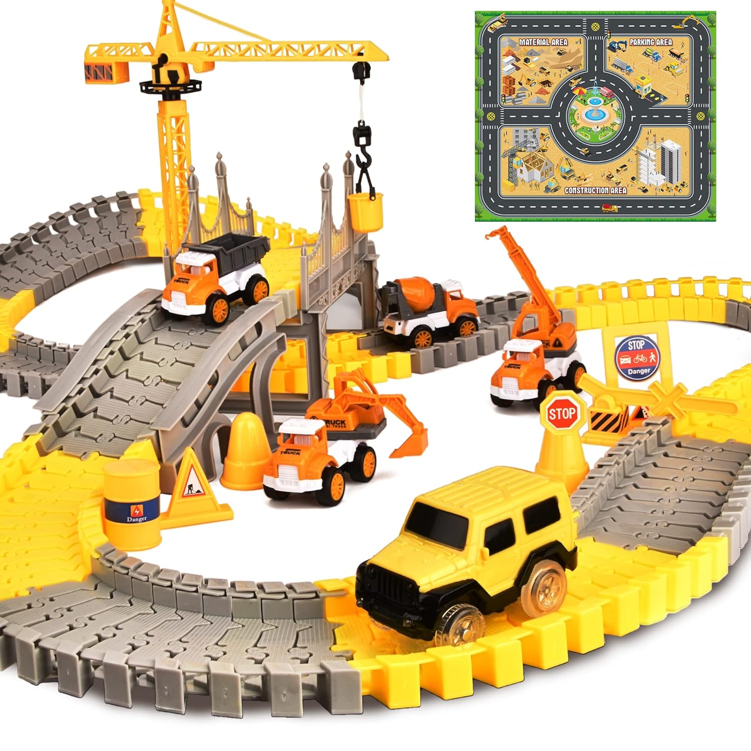 Great Choice Products Construction Race Tracks For Kids Toys For Boys,Slot Car Race Track Sets 5 Car Toys Trucks And Diy Track,Construction Ca…