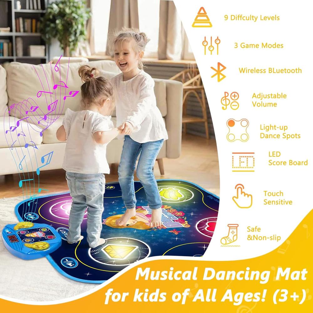 Great Choice Products Dance Mat For Kids 3-12 Year Old Girls, Electronic Light Up Dance Mats Toys Gifts With Bluetooth 9 Levels Game, Dance Pa…