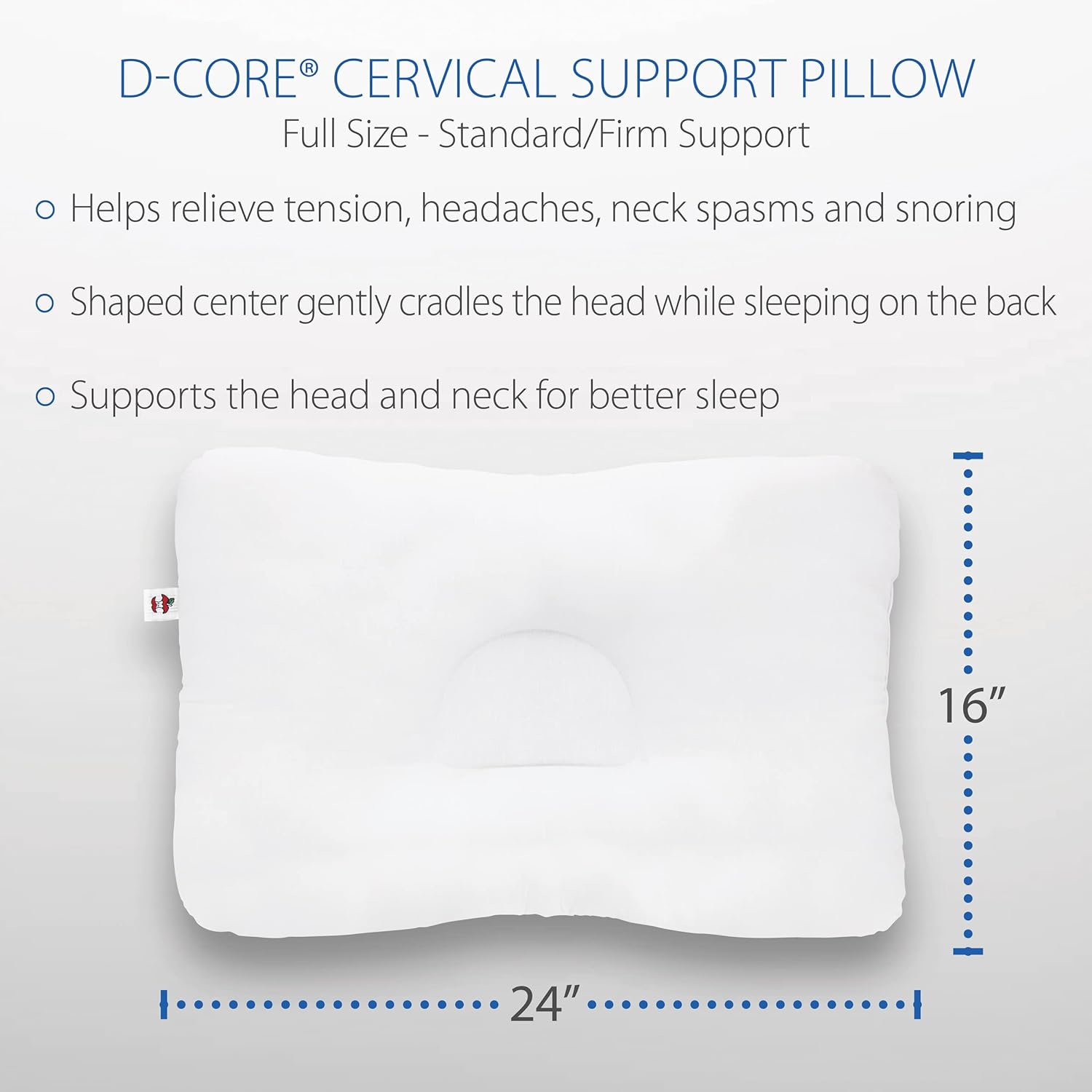 Great Choice Products D-Core Cervical Orthopedic Support Pillow, Extra Firm, Standard Full Size For Back Sleeping, Dual Neck Rolls, Made In Th…