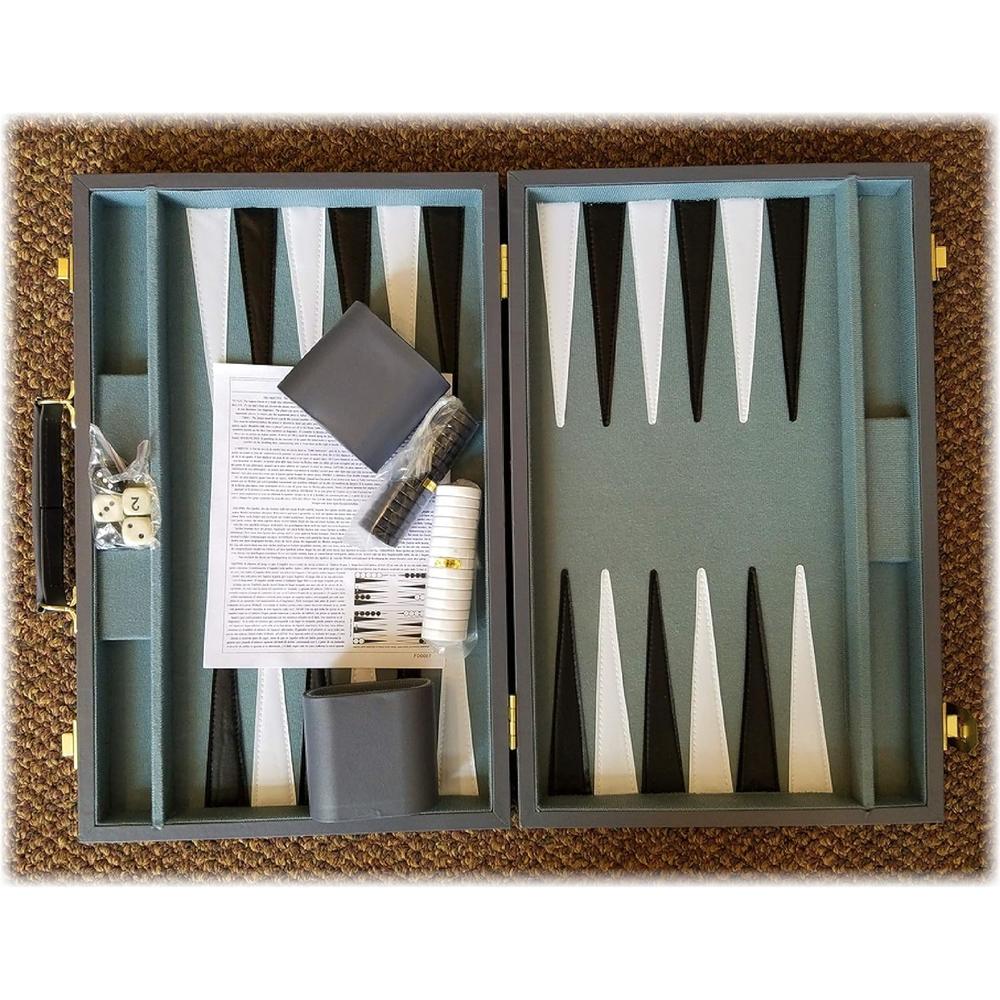 Great Choice Products Deluxe 15" Backgammon Briefcase (Vinyl Gray Attache) With 3-In-1 Chess, Checkers & Backgammon Wooden Travel Games Set (8…